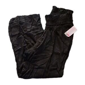 Destination Maternity BlackLinen Blend Smocked Wide Leg Pants Size M Boho NWT